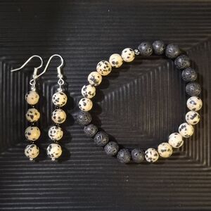 Handmade Dalmatian Jasper and Lava Stone Jewelry Set